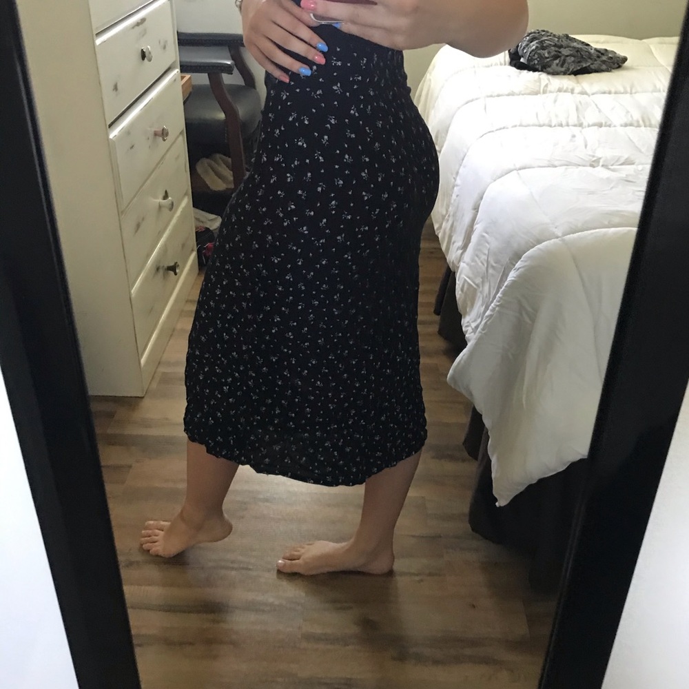 brandy melville black midi skirt w/ floral detail